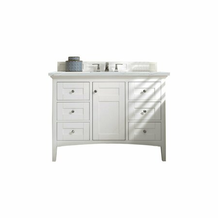 JAMES MARTIN VANITIES Palisades 48in Single Vanity, Bright White w/ 3 CM Ethereal Noctis Quartz Top 527-V48-BW-3ENC